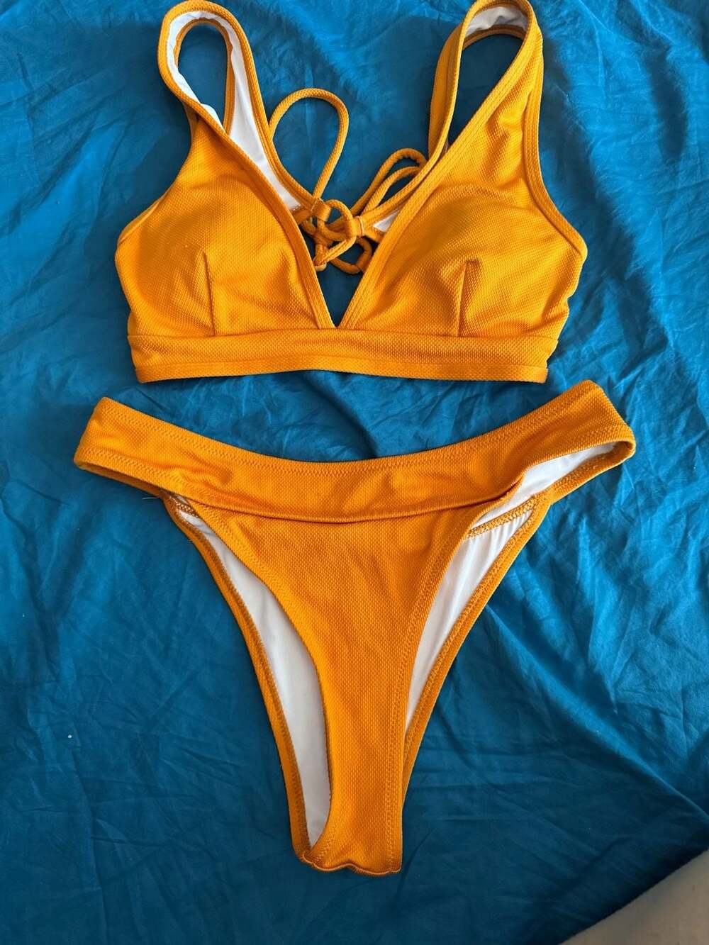 Cupshe Mustard Yellow Textured Bikini Set Size M